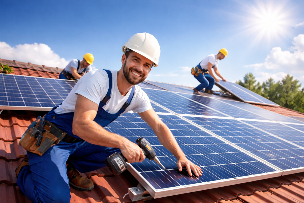 solaranlageninstallation-unter-sonnigem-himmel